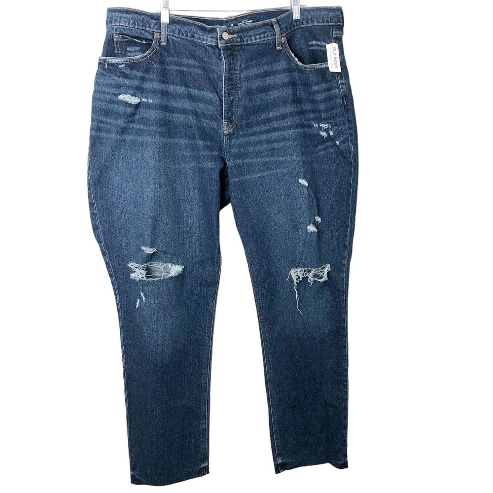 Old Navy NWT Women's High-Rise Slouchy Straight Distressed Button Fly Jeans 18T